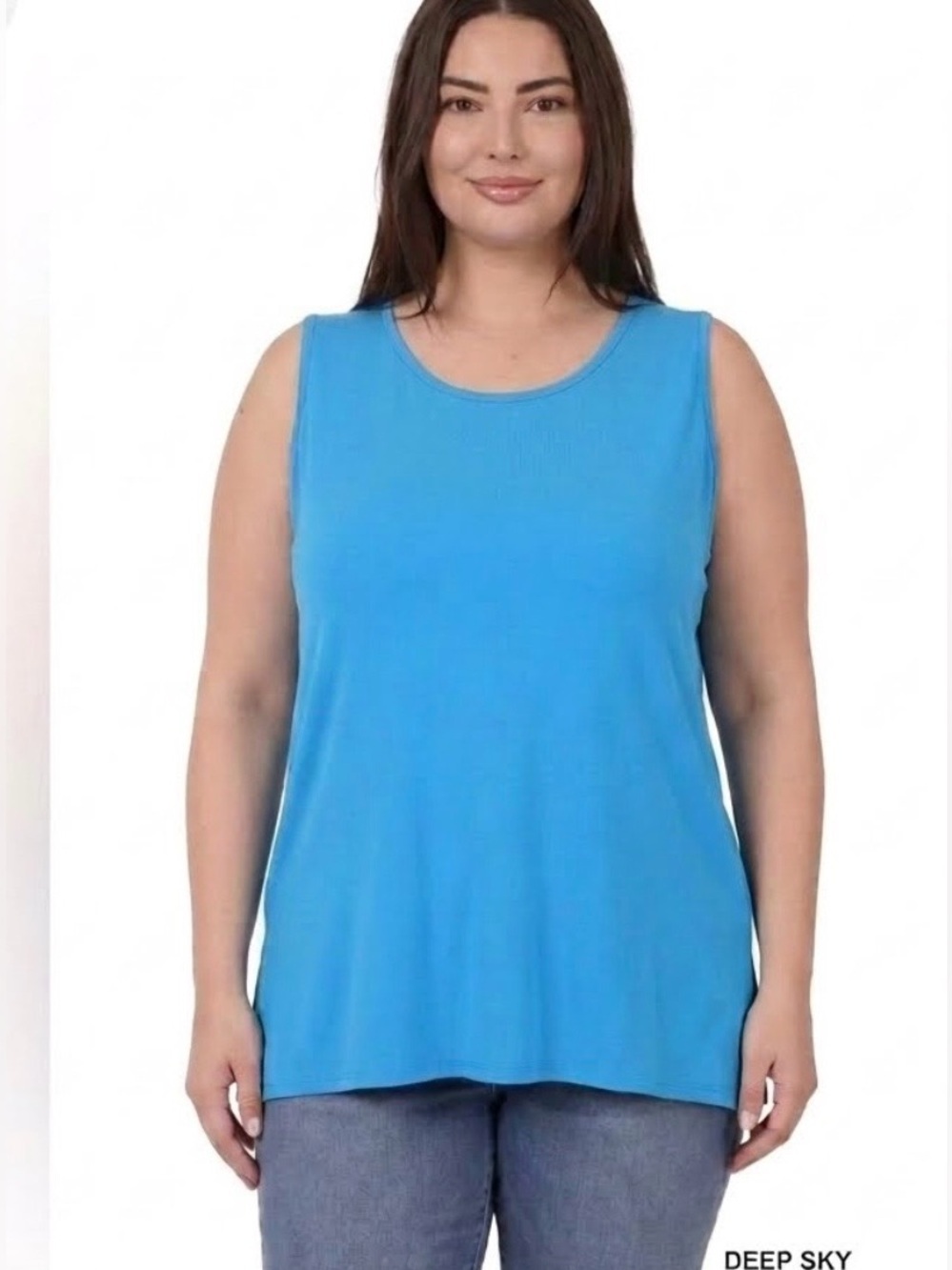 New!Plus Size Deep Sky Blue Sleeveless Split Hem Women Size 1X 2X 3X